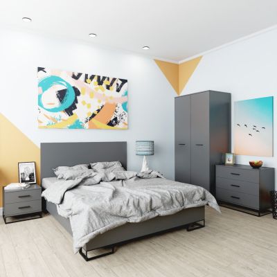 Кровать Ascet ДСП Графит, 160x200 (93524234) дешево