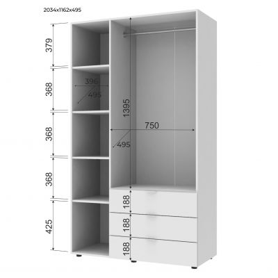 Комплект Шкафов Гелар 3+3 ДСП 232,4х49,5х203,4 Белый (1271275021) с доставкой