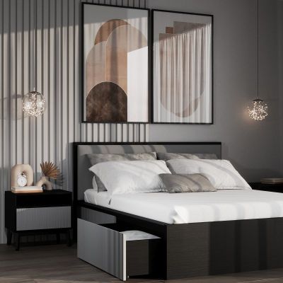 Кровать Флоренция Черный, Светло-серый, 160x200 (68637025) недорого