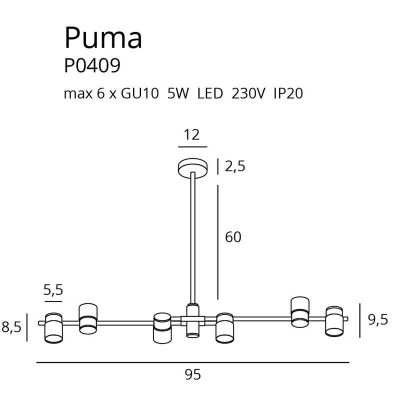 Подвесной светильник Puma 6 GU10 Black (118879010) недорого