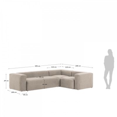 Угловой диван BLOK 3-местный с шезлонгом Светло-серый (90723830) дешево