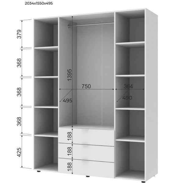 Комплект Шкафов Гелар 4+4 ДСП 310х49,5х203,4 Белый (1271275018) фото