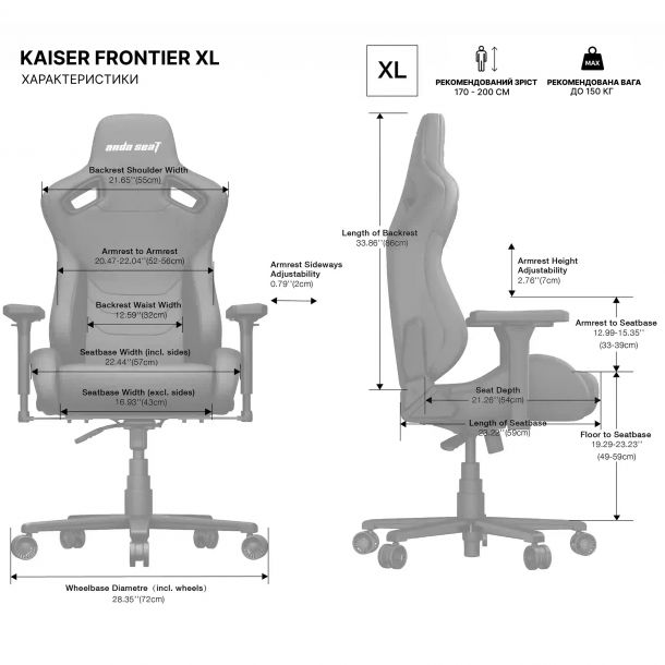 Крісло геймерське Anda Seat Kaiser Frontier XL Linen Grey (871033023) в Украине