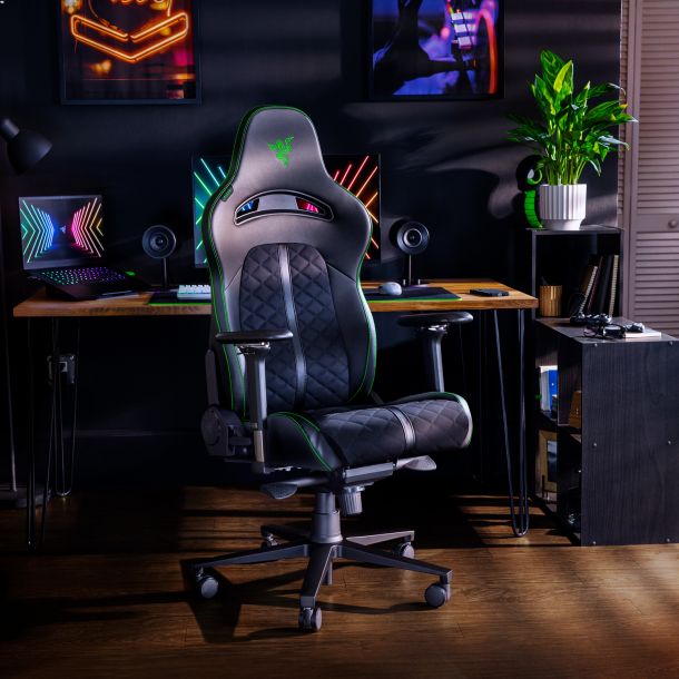 Кресло геймерское Enki Черный, Зеленый (79518260) с доставкой