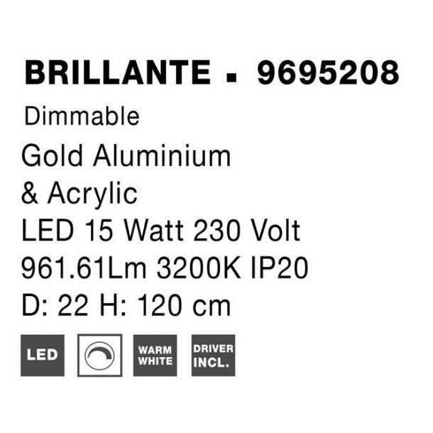 Підвісний світильник BRILLANTE III D22 Золотистий (1591205144) купить