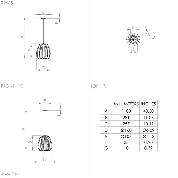 Підвісний світильник ENCINITOS D26 Чорний (110732881) недорого