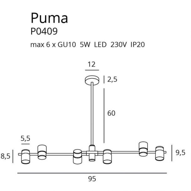 Підвісний світильник Puma 6 GU10 Black (118879010) в Киеве