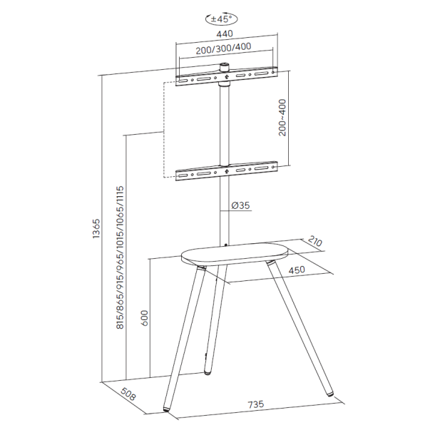 Стойка с креплением для телевизора OfficePro TVS226 43''-65'' Walnut wood, Black (1311470348) hatta