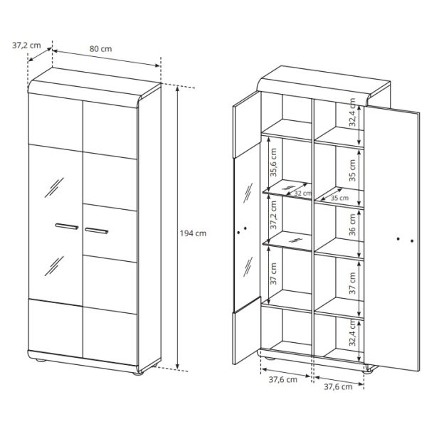 Витрина высокая Link 2D1W/80 Дуб Сонома (1321470514) фото